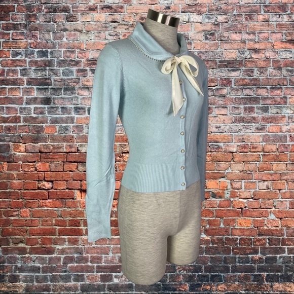 Voodoo Vixen Rare Baby Blue Retro Vintage Cardigan Sweater - Picture 2 of 5